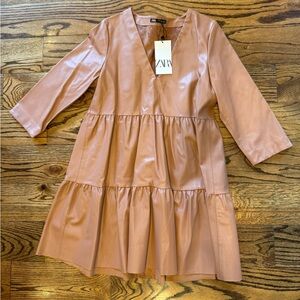 **NWT** Zara Women’s Faux Leather Dress - Brown - Medium